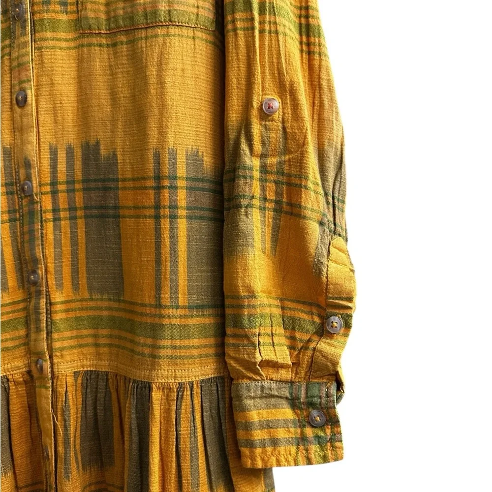 PILCRO Anthropologie Tangier Dress Tunic Shirt Mustard Yellow Plaid Size Med - Picture 6 of 12
